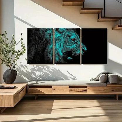 3pcs Fantasy Animal Art Lion Roaring Wall Art Set Canvas Framed 40x60cm - High Quality Print 100% Australian Made Wall Canvas Ready to Hang