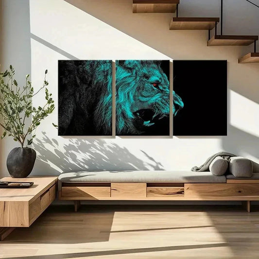 3pcs Fantasy Animal Art Lion Roaring Wall Art Set Canvas Framed 40x60cm - High Quality Print 100% Australian Made Wall Canvas Ready to Hang