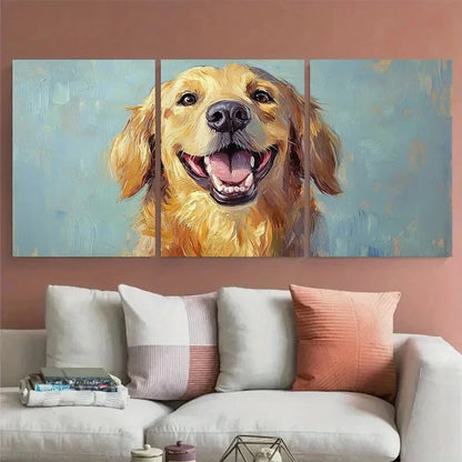 3pcs Golden Retriever Dog Portrait Illustration Metal Print Ready to Hang Art