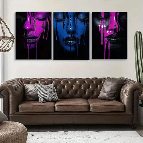 3pcs Emotional Dark Expression Drips Prefect Wall Art Canvas Unframed - High Quality Print 100% Australian Made Wall Canvas