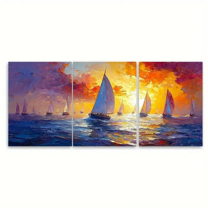 3pcs Abstract Sailboats California Seascape Wall Art Set Canvas Framed 60x90cm - High Quality Print 100% Australian Made Wall Canvas Ready to Hang