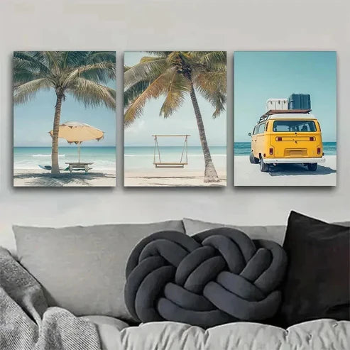 3pcs Tropical Palm Tree Ocean Wall Art Set Canvas Unframed - High Quality Print 100% Australian Made Wall Canvas