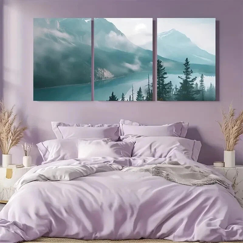 3pcs Tranquil Mountain Misty Lake Landscape Metal Print Ready to Hang Art
