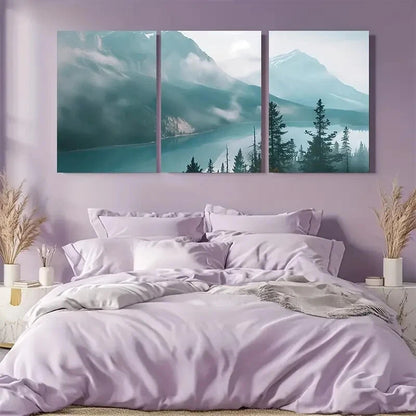 3pcs Tranquil Mountain Misty Lake Landscape Metal Print Ready to Hang Art