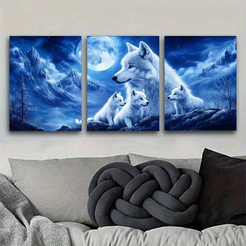 3pcs Tranquil Winter Night Blue Themed Metal Print Ready to Hang Art