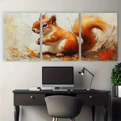 3pcs Squirrel Pet Portrait Impasto Animal Design Metal Print Ready to Hang Art