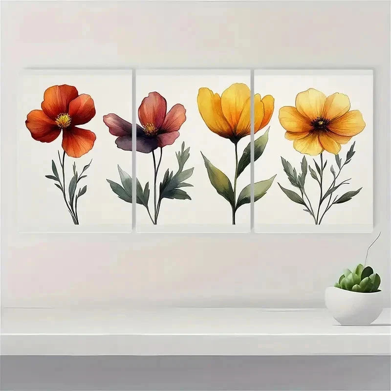 3pcs Wildflower Floral Botanical Perfect Wall Art Set Canvas Framed 50x70cm - High Quality Print 100% Australian Made Wall Canvas Ready to Hang