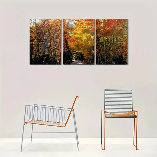 3pcs Autumn Forest Pathway Nature Wall Art Set Canvas Framed 60x90cm - High Quality Print 100% Australian Made Wall Canvas Ready to Hang