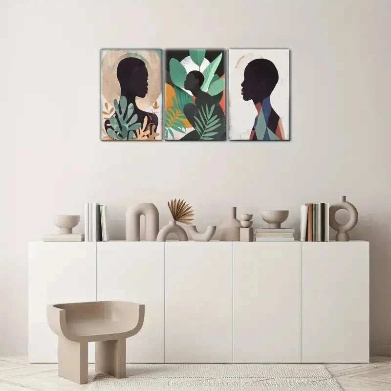 3pcs Touch of Sophistication African Character Set Metal Print Ready to Hang Art