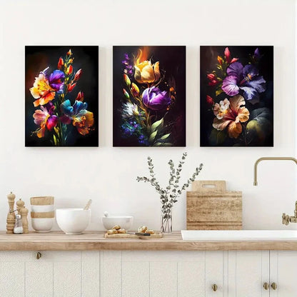 3pcs Colorful Floral Art Print Abstract Poster Metal Print Ready to Hang Art