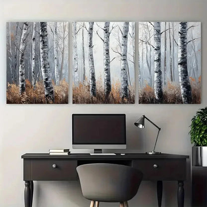 3pcs Birch Trees Tree Forest Impasto Perfect Wall Art Set Canvas Framed 60x90cm - High Quality Print 100% Australian Made Wall Canvas Ready to Hang