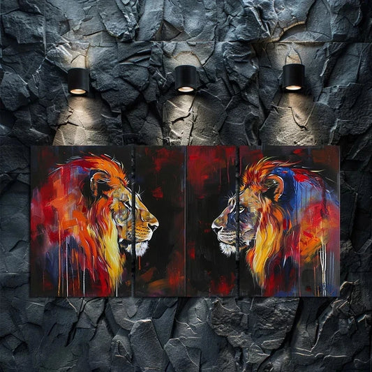 3pcs Majestic Crown and Lion Design Metal Print Ready to Hang Art