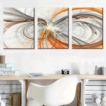 3pcs Featuring Abstract Orange And Gray Lines Metal Print Ready to Hang Art