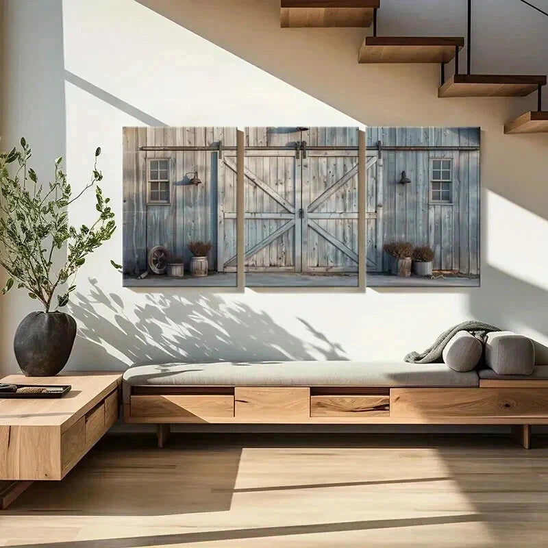 3pcs Rustic Barn Door Design Vintage Farmhouse Wall Art Set Canvas Framed 40x60cm - High Quality Print 100% Australian Made Wall Canvas Ready to Hang