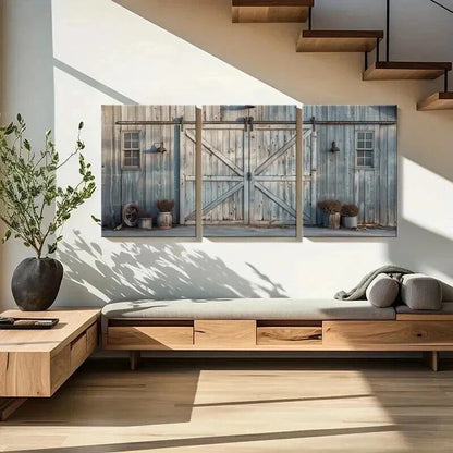 3pcs Rustic Barn Door Design Vintage Farmhouse Wall Art Set Canvas Framed 40x60cm - High Quality Print 100% Australian Made Wall Canvas Ready to Hang