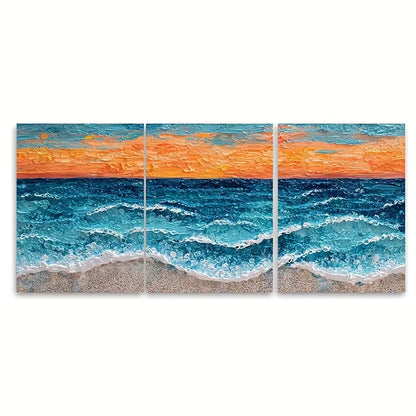 3pcs Sunset Seascape Acrylic Painting Metal Print Ready to Hang Art