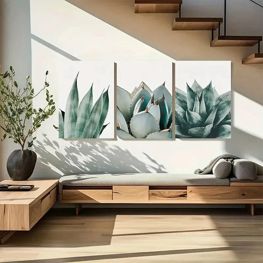 3pcs Modern Succulent Botanical Leaf Metal Print Ready to Hang Art