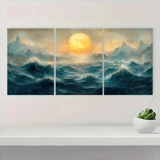 3pcs Vintage Seascape Wall Art Posters Metal Print Ready to Hang Art