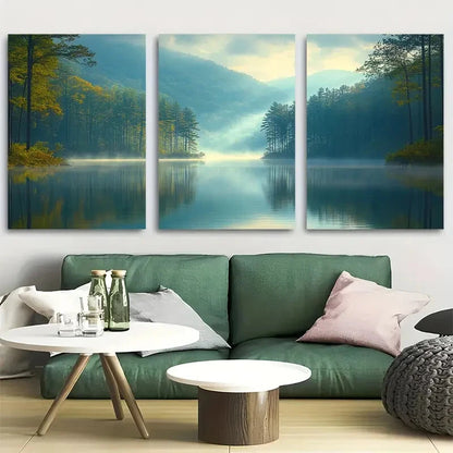3pcs Misty River Smoky Mountain Landscape Metal Print Ready to Hang Art