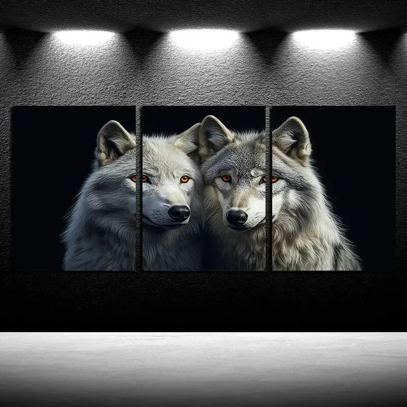 3pcs Two Wolves, Realistic Animal Portrait Metal Print Ready to Hang Art