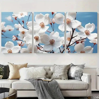 3pcs White Dogwood Flowers Blooming Nature Metal Print Ready to Hang Art