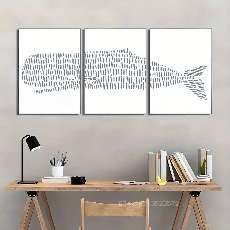 3pcs Whale Print Coastal wall art Metal Print Ready to Hang Art