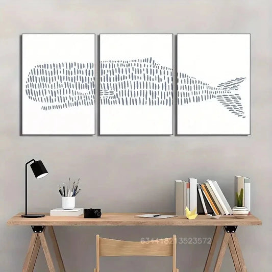 3pcs Whale Print Coastal wall art Metal Print Ready to Hang Art