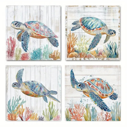 4pcsBoho Turtle ThemeWall Art Canvas Framed