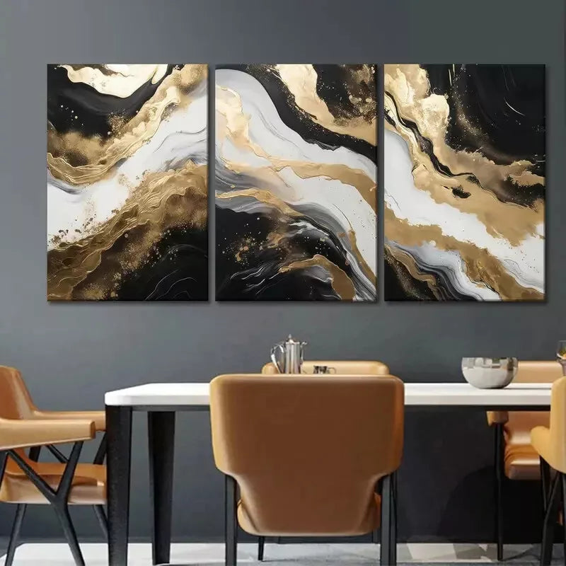 3pcs Abstract Wall Art Black and Gold Canvas Framed 40x60cm - High Quality Print 100% Australian Made Wall Canvas Ready to Hang