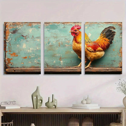3pcs Rustic Rooster Humorous Chicken Metal Print Ready to Hang Art
