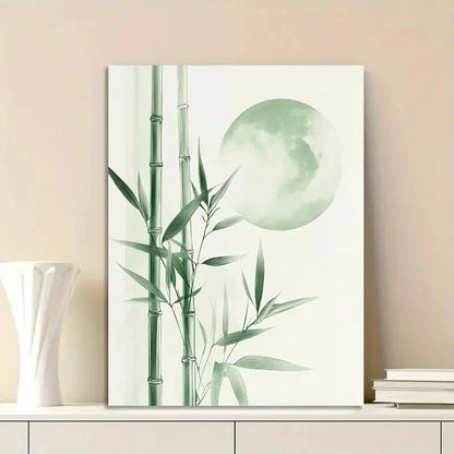 Minimalist Bamboo and Moon Green  40x60cm Metal Print Ready to Hang