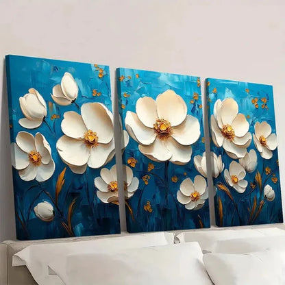 3pcs Floral Art Painting Blue Home DF Wall Art Set Canvas Unframed - High Quality Print 100% Australian Made Wall Canvas