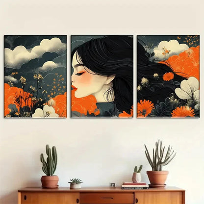 3pcs Vibrant Orange & White Floral Perfect Wall Art Set Canvas Framed 40x60cm - High Quality Print 100% Australian Made Wall Canvas Ready to Hang