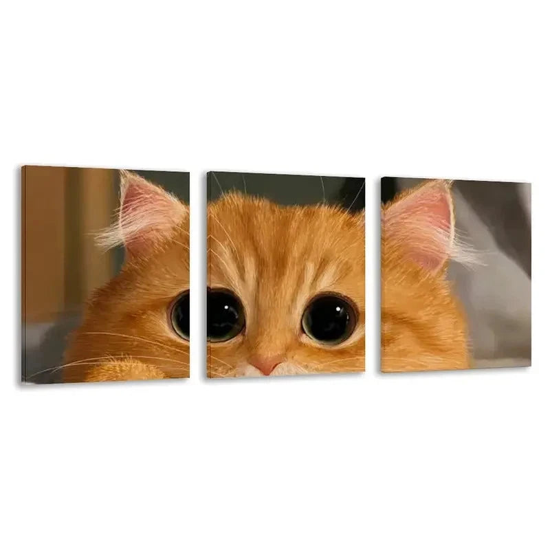 3pcs A Cute Orange Cat with Big eyes   Wall Art Set Canvas Framed 60x90cm - High Quality Print 100% Australian Made Wall Canvas Ready to Hang