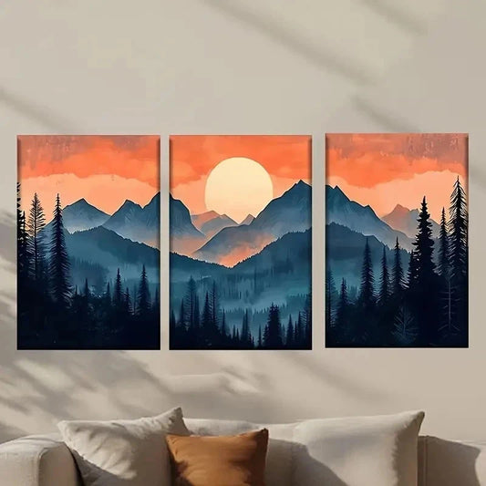 3pcs Vibrant Sunset & Forest Scenery Wall Art Set Canvas Framed 40x60cm - High Quality Print 100% Australian Made Wall Canvas Ready to Hang