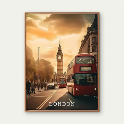 London Big Ben & Red Bus Cityscape Travel Poster Print Wall Art