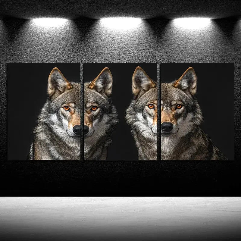 3pcs Two Wolves in Black background Metal Print Ready to Hang Art