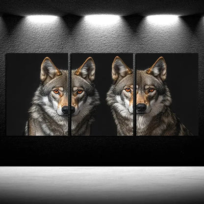 3pcs Two Wolves in Black background Metal Print Ready to Hang Art