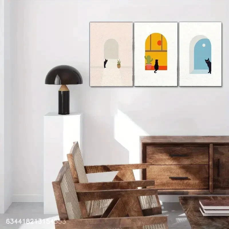3pcs Cat Decoration Poster Minimalist Style Metal Print Ready to Hang Art
