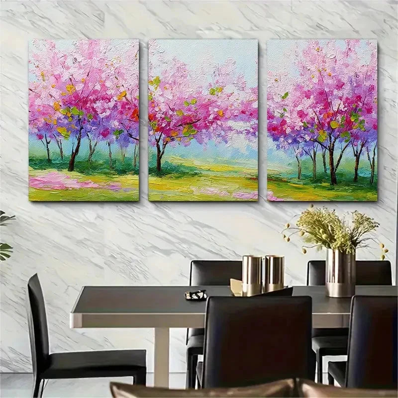 3pcs Spring Trees Cherry Blossom Country Perfect Wall Art Set Canvas Framed 60x90cm - High Quality Print 100% Australian Made Wall Canvas Ready to Hang