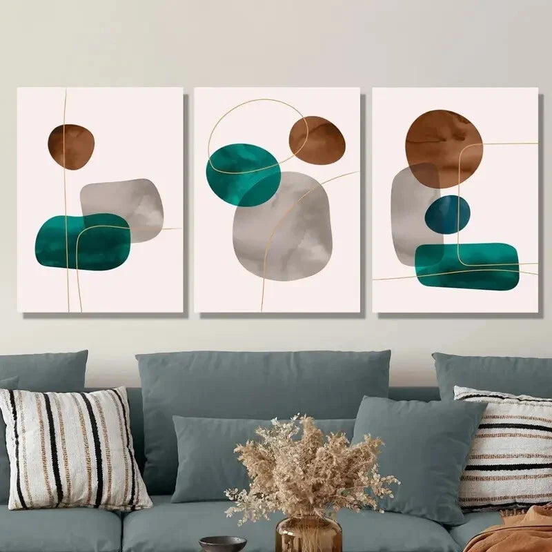 3pcs Modern Abstract Geometric Metal Print Ready to Hang Art