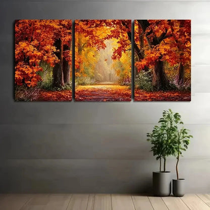 3pcs Autumn Scene With Leaves Wall Art Set Canvas Framed 60x90cm - High Quality Print 100% Australian Made Wall Canvas Ready to Hang
