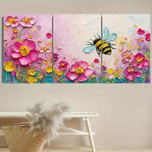 3pcs Honeybee Rose Bumblebee Small Floral Metal Print Ready to Hang Art