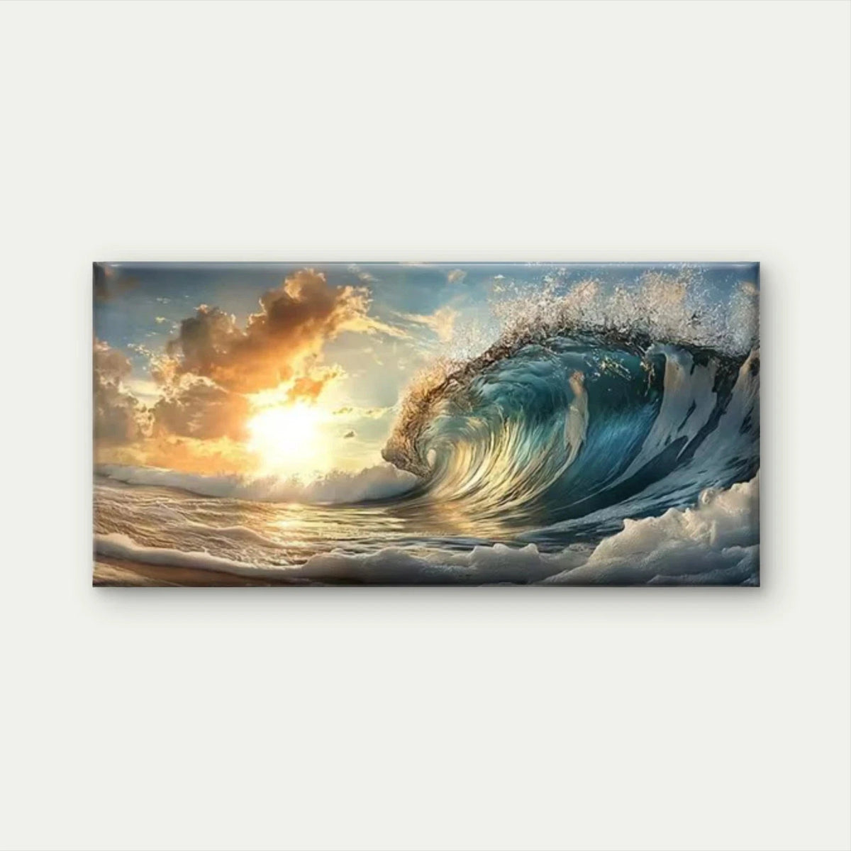 Vibrant Sunset Sky & Ocean WavesWall Art Canvas Office Home Room Framed 120x60cm