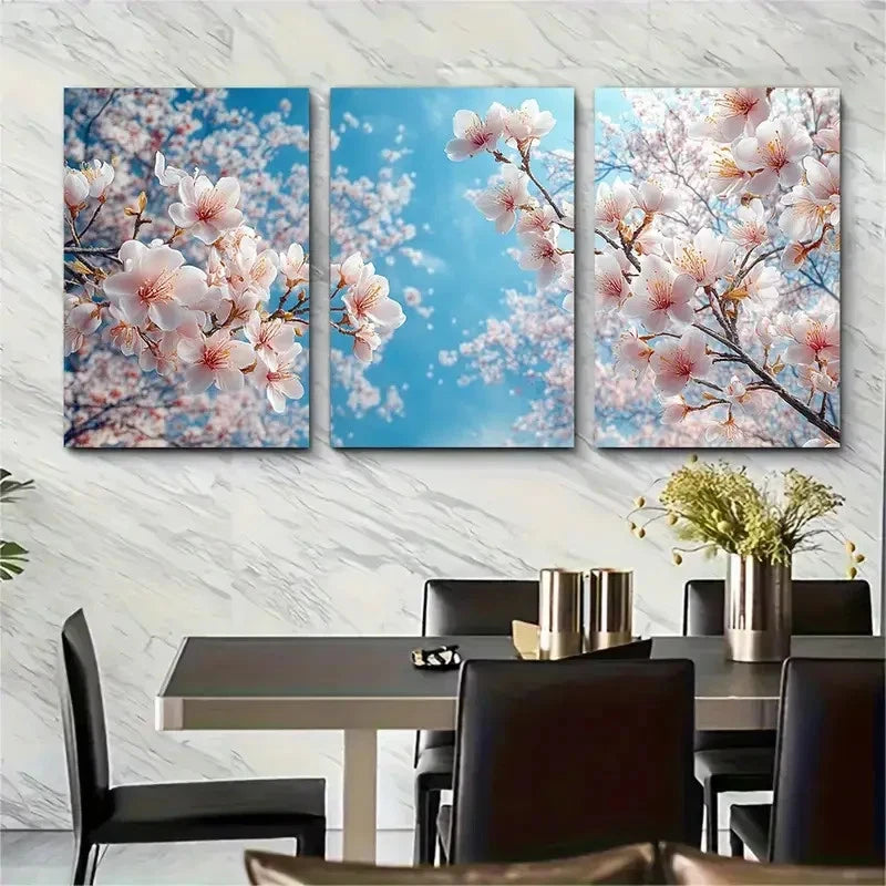 3pcs Blooming Blossom Tree Blue Sky Perfect Wall Art Set Canvas Framed 40x60cm - High Quality Print 100% Australian Made Wall Canvas Ready to Hang