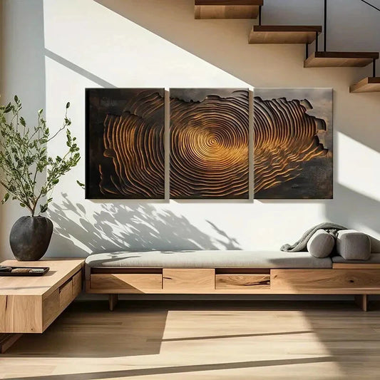 3pcs Abstract Tree Rings Circular Patterns Metal Print Ready to Hang Art