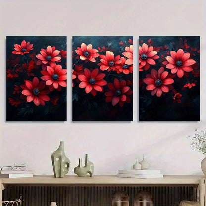 3pcs Colorful Red Daisies Paintings Murals Metal Print Ready to Hang Art