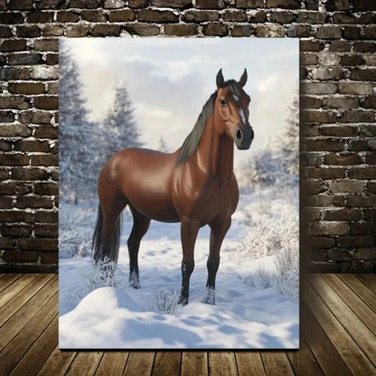 Beautiful Horse Equestrian Snowy Landscape Painting  40x60cm Metal Print Ready to Hang