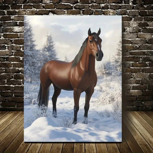 Beautiful Horse Equestrian Snowy Landscape Painting  40x60cm Metal Print Ready to Hang