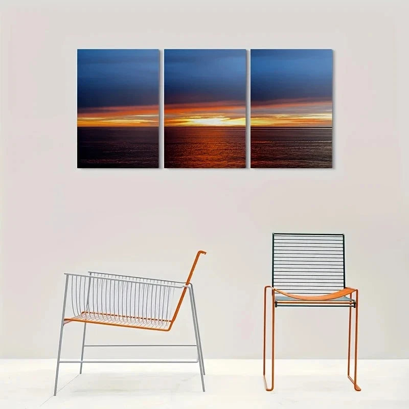 3pcs Vibrant Abstract Golden & Blue Skies Metal Print Ready to Hang Art